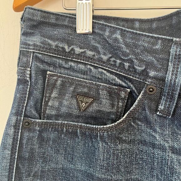 Guess Dark Wash Lincoln Slim Straight Mid Rise 100% Cotton Denim Jeans - Picture 5 of 11
